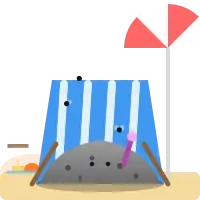 A pile of dust under a beach umbrella with flies
