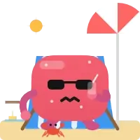 Sunburnt Blobling with an empty glass and a crab