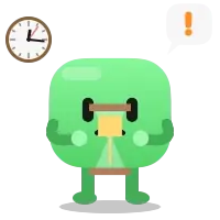 Thinner Blobling with an hourglass under a wall clock