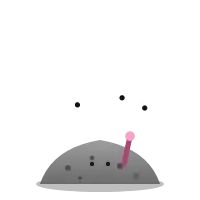 A pile of dust with flies and a small waving hand